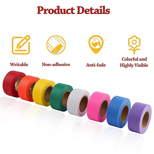GEYYANG White Flagging Tape 6 Pack, Non-Adhesive Plastic Ribbon Tree Marking Tape,for Survey Boundaries, Hunting, Trail Marking and Hazardous Areas, 1" x 100ft,3.35 Mil