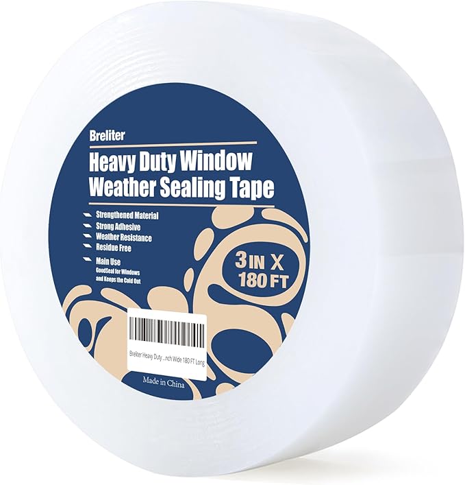 Heavy Duty Window Weather Sealing Tape - Transparent Window Tape for Winter and AC Insulation, No Mess Winter Window Seal Kit - 3 Inch Wide 180 FT Long