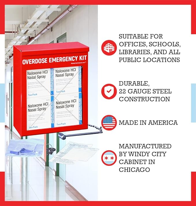 Overdose Emergency Kit Non-Locking Cabinet - High Visibility & Secure, 22 Gauge Steel, Wall Mountable with Acrylic Window, Break Hammer - Universal Capacity (Medication Not Included)