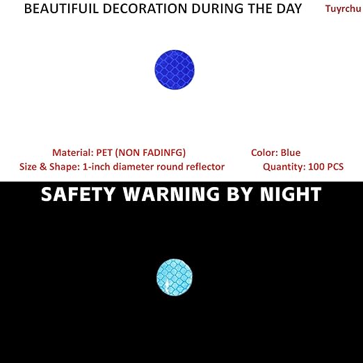 Non Fading Blue Reflective Stickers 1-inch Diameter Round Reflector, Outdoor Waterproof High Visibility Warning Adhesive Tape (100 Pcs)