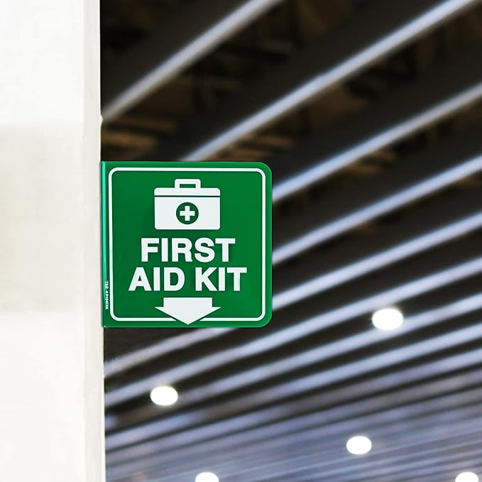 T&R First Aid Kit Sign, First Aid Kit with Down Arrow - 2 Pack - 6 x 6 Inches Acrylic, 2 pre-drilled holes, Includes Matching Screws, Use for Office/Business