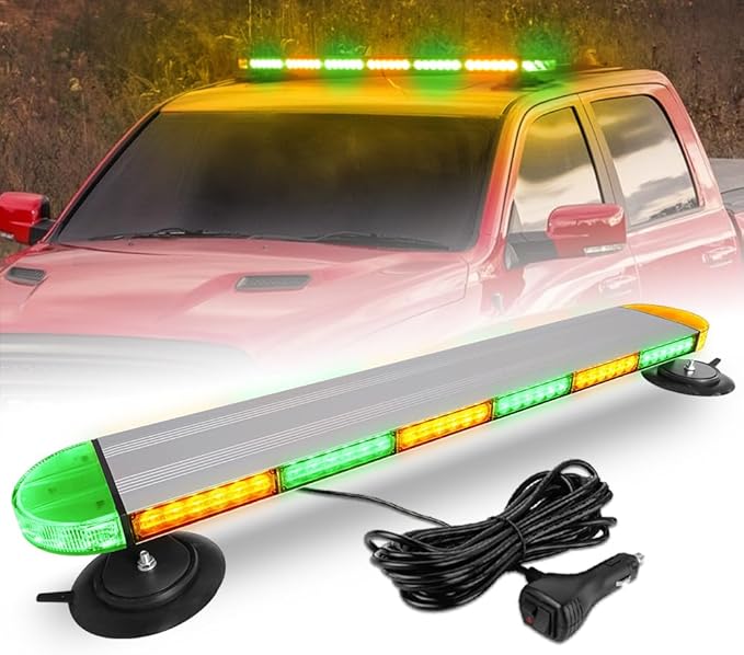 ASPL 31 inch Low Profile Rooftop Emergency Strobe Lights Bar Full Aluminum Flashing Safety Warning Traffic Advisor Lightbar Hazard Snow Plow Light for Trucks Tow Construction Vehicles (Amber/Green)