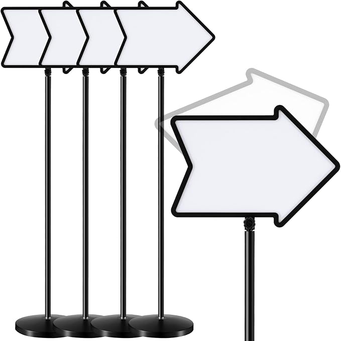 Lincia 4 Pack Dry Erase Board Arrow Sign Stand Adjustable Holder Floor Signs 11.7 x 16.5 Inch Dual Sided with Heavy Duty Pedestal for Indoor Outdoor Hotel School