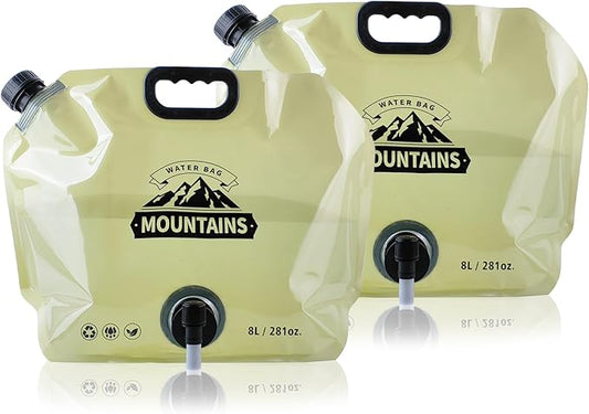 Water Jug Camping 2.1 Gallon Collapsible with Spigot, BPA Free Portable Water Pouch Foldable Water Bags for Outdoor Hiking, Travel and Emergency & Water Storage Containers (Beige-2Pcs)