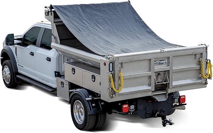 Buyers Products DTR7012 Aluminum Tarp System with Mesh Tarp, 7 x 12 Feet – Dump Body Tarp Kit, Heavy Duty Double-Stitched Hems, Brass Grommets, Telescoping Roller, Complete Hardware Included