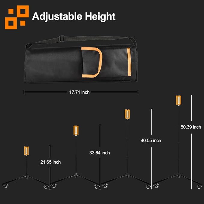 13200mAh Rechargeable Solar Work Light with Folding Stand and Carrying Bag, AODOO 8000 Lumen Stepless Dimmable , White/Warm/Nature White/RED(SOS) with Detachable Tripod (Orange(Tripod with Pulley))