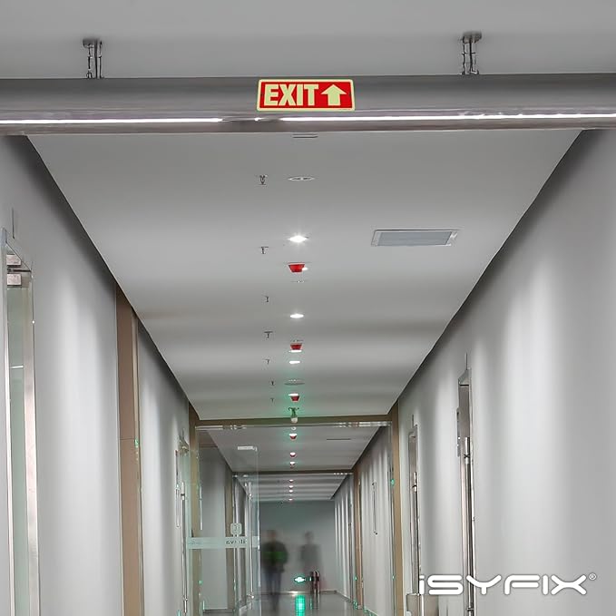 iSYFIX Exit Signs with Directional Up Arrow, Glow in the Dark, Photoluminescent Aluminum 12x4 Inch - 2 Pack, Laminated for UV & Weather Resistance, Ideal for Offices, Schools, Theaters & More