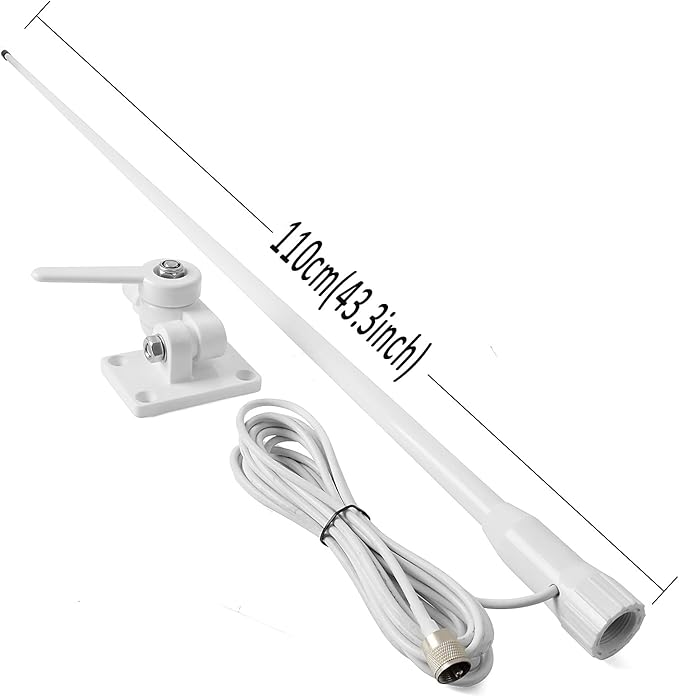 HYS VHF Marine Antenna Waterproof 3DBI 43.3inch Fiberglass Antennas W/22.9ft(7m) RG58 Low Loss Premium Coaxial Cable with PL259/ Built-in to Nylon Ratchet Mount