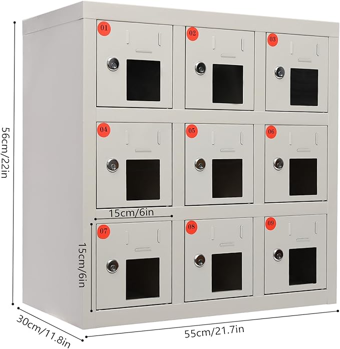 Cell Phone Locker 9 Slot Cellphone Charging Station Metal Cellphone Charging Cabinet Rechargeable Mobile Phone Cabinet for Office Classroom (9 Slot)