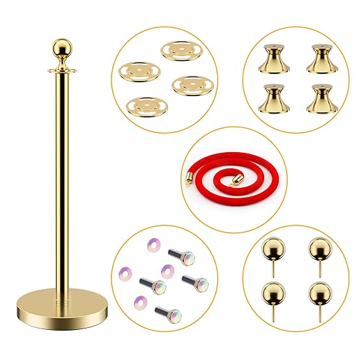 LOVMOR 8 PCS Stainless Steel Stanchion Post Queue 5 ft Red Velvet Rope Red Carpet Ropes and Poles Crowd Control Barriers for Red Carpet Themed Decoration