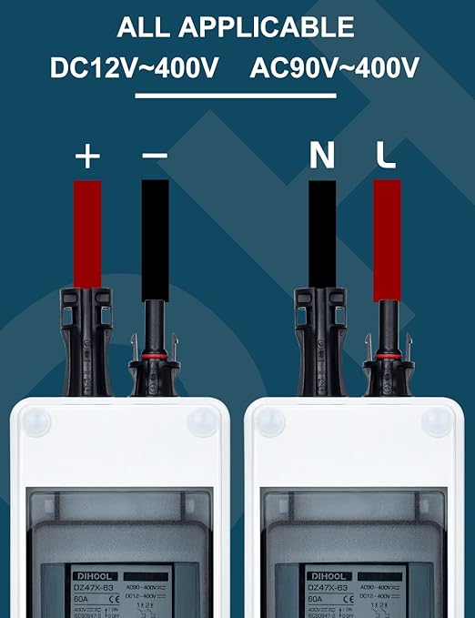 DIHOOL 60 Amp Solar Disconnect Switch, dc Circuit Breaker with Cover, Outdoor Miniature Circuit Breaker with din Rail Enclosure