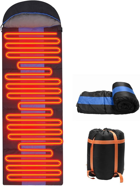 Heated Sleeping Bag for Adults, Electric Warm Bag with 3 Adjustable Heating Levels, USB Powered Heating Pads Adjustable Hood, 0 Degree Sleeping Bag Keep Warm for Cold Weather Camping Outdoor Hiking