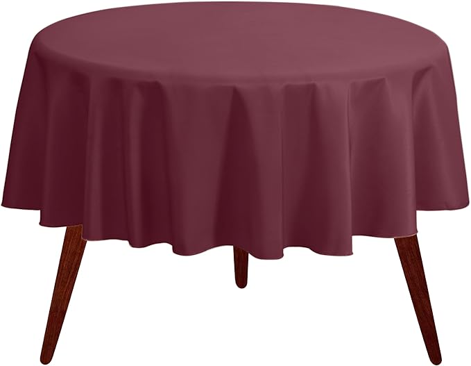 Gee Di Moda Round Tablecloth - 90 Inch Burgundy Round Table Cloth for 30 to 60 Inch Round Tables - Heavy Duty Washable Fabric - for Buffet Table, Holiday Party, Dinner, Wedding & Baby Shower
