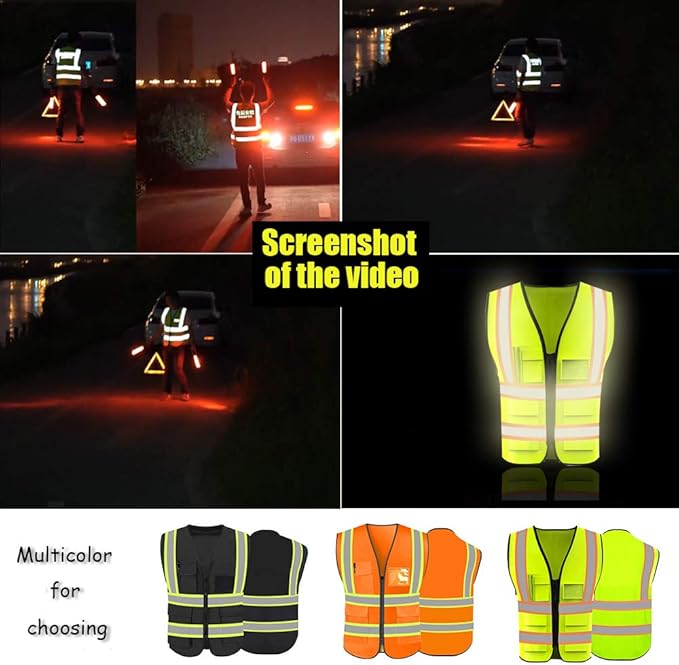 YOWESHOP High Reflective Visibility Safety Vest Custom Your Logo Safety Workwear with Reflective Strips and Front Zipper