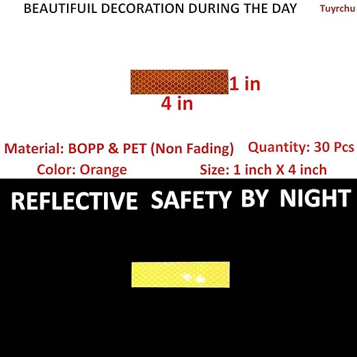 Orange Reflective Stickers 1 inch X 4 inch, Outdoor Waterproof High Visibility Warning Safety Adhesive Reflector Tape (30 Pcs)