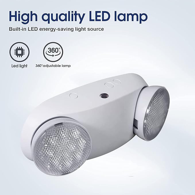 LED Emergency Lights with Battery Backup, Commercial Emergency Light, Two Adjustable LED Light Heads, UL 924 Qualified, AC120/277V, Hardwired Indoor Exit Lighting Fixtures for Business (4-Pack)