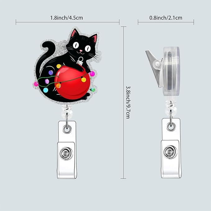 Christmas Cat Badge Reel, Cute Badge Clips Retractable for CNA Work Accessories, Glitter Badge Holder for Nurse Techer Office (Christmas Cat)