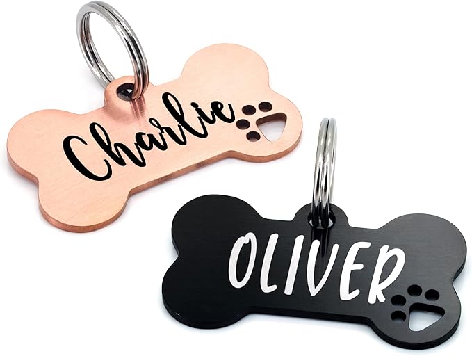 Ultra Joys Dog Tags Personalized for Pets - Hollow Paw Custom Pet ID Tag - Engraved Dog Tag for Small, Large Dogs - Large Bone in Rose
