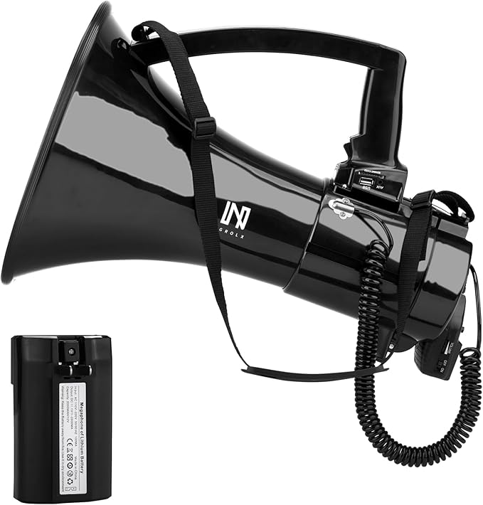 75w Megaphone Bullhorn, Loud Speaker with AUX(3.5mm), USB and Bluetooth Input, Built-in Siren and Recording- Rechargeable Battery-for Outdoors, Police, Cheerleading