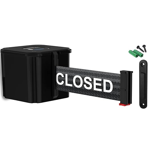 WM412 Retractable Belt Wall Mounted Smooth Black Crowd Control Barrier and Receiving End, 20' This Lane Closed Belt