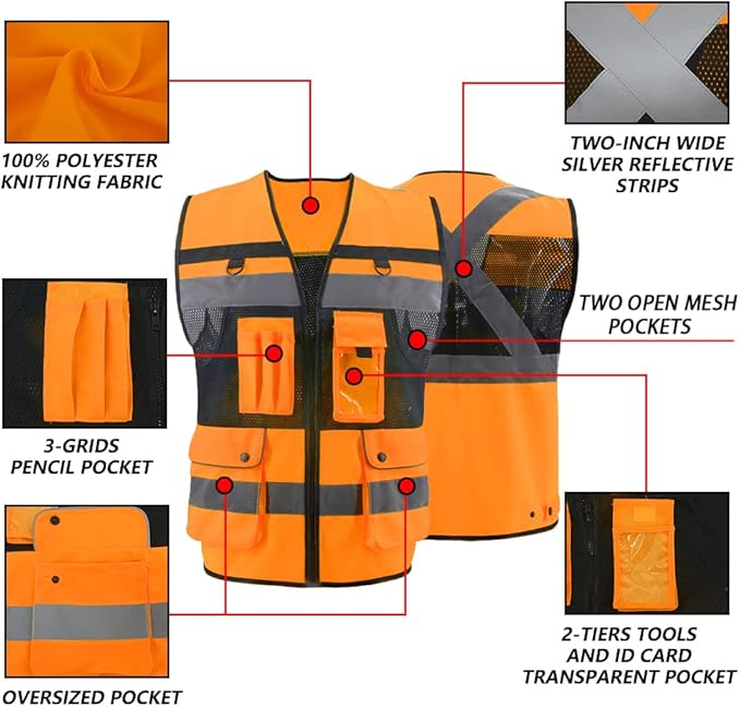 Safety Vest High Visibility Reflective Construction Vest for Men Women