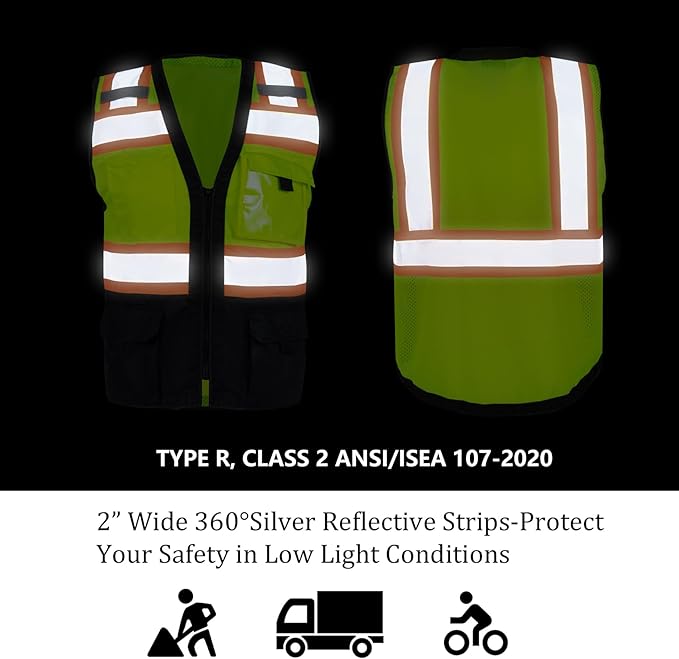 VENDACE Safety Vest Hi Vis Reflective Vest for Men with Pockets ANSI Class 2 High Visibility Construction Work Vest