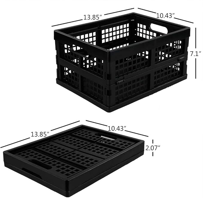 Morcte 3-Pack 15 L Plastic Collapsible Storage Crates, Folding Storage Crate, Black