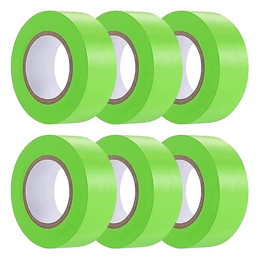 6 Pack Green Flagging Tape, Non-Adhesive Plastic Ribbon Neon Marking Roll,1inch*600ft, Marking Tape for Tree Marking, Hunting, Boundaries Hazardous Areas,Trail Marking, Workplace Use