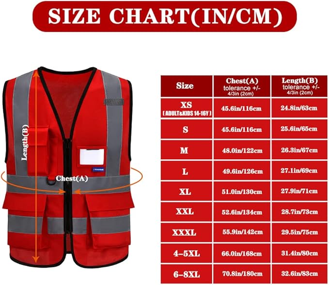 Reflective Security Safety Vests Heavy Duty with 7 Pockets and Front Zipper