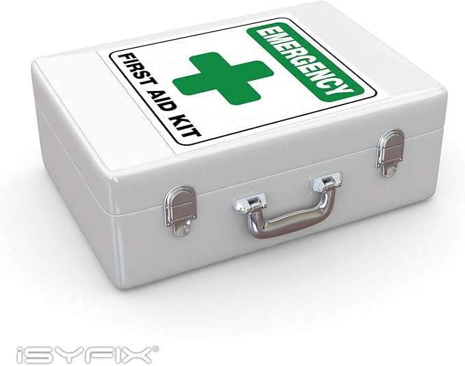 iSYFIX Emergency First Aid Kit Signs Stickers for Home, Schools & Business - 4 Pack 6x7 Inch - Premium Self-Adhesive Vinyl, Laminated UV, Weather, Scratch, Water and Fade Resistance, Indoor & Outdoor