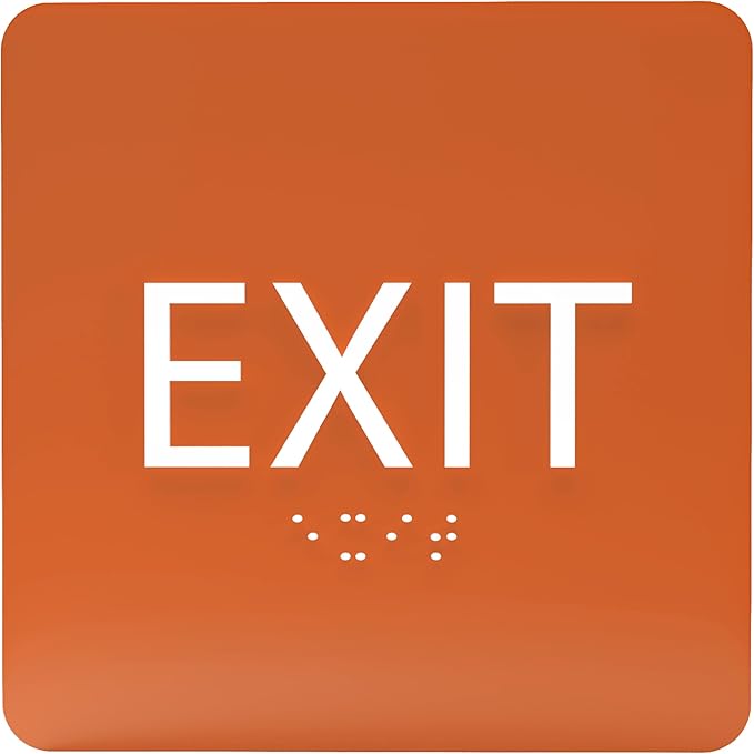 6" X6" Exit Sign - ADA Compliant Tactile Graphics Grade 2 Braille Text Acrylic Wall Signs - Emergency Rescue Safety Door Sign for Schools, Offices, Businesses, and Restaurants