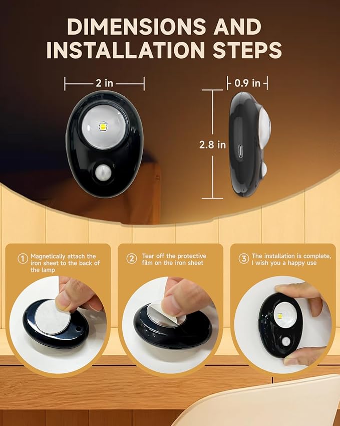 LEPOTEC LED Puck Lights, Rechargeable Battery Light,3 Color Temps Tap Lights,Wireless Closet Light,Under Cabinet Lighting,Magnetic Sitck On Lights for Kitchen,Closet,Pantry,Shelves(6 Pack)