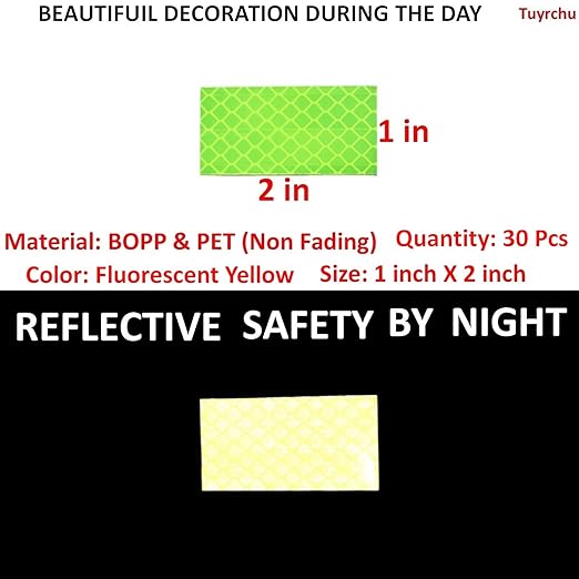 Fluorescent Reflective Stickers 1 inch X 2 inch, Outdoor Waterproof High Visibility Warning Safety Adhesive Reflector (30 Pcs)