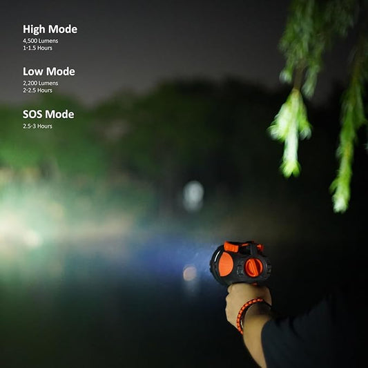 GOODSMANN LED Rechargeable Marine Handheld Spotlight up to 4500 Lumen Boat Spot Light Waterproof Searchlight Portable Flashlight with EVA Case USB Adapter Car Charger for Outdoor and Indoor Use