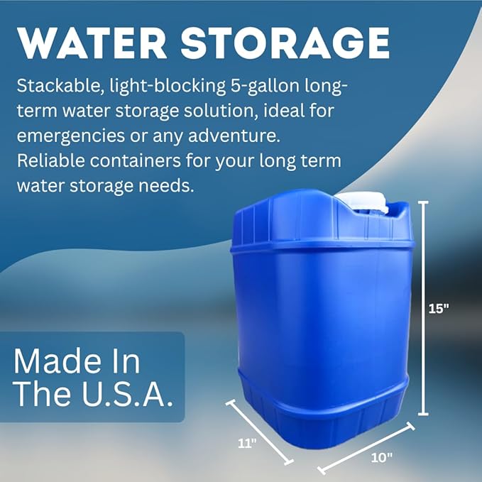 5-Gallon Stackable Water Storage Containers, Water Treatment,5 Gallons Each w/Lids + Spigot, Easy Fill, Survial Supply Emergency Water Storage for Disaster Preparedness, 30 Gallon (6 Tanks)