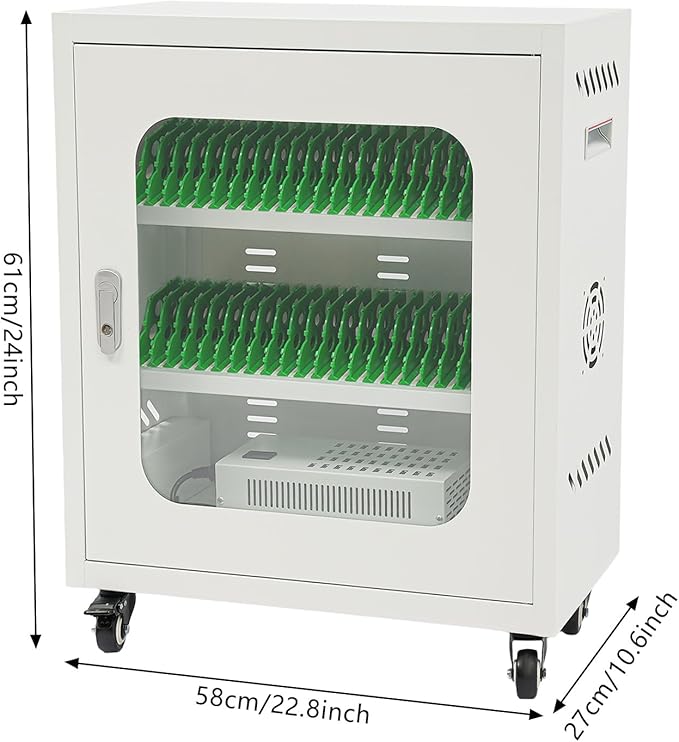 40-Device Charging Station, Charging Cabinet for Cellphones & Tablet Computers, Rechargeable Cellphone Locker Storage Charging Station, Locking Laptop Storage Box with Cable Management