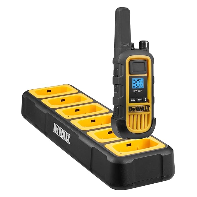 DEWALT FRS Walkie Talkies Long Range 2 Way Radio, 2 Watt, Waterproof & Rechargeable, 6 Pack with 6 Mics & Gang Charger, DXFRS800BCH6-RM1