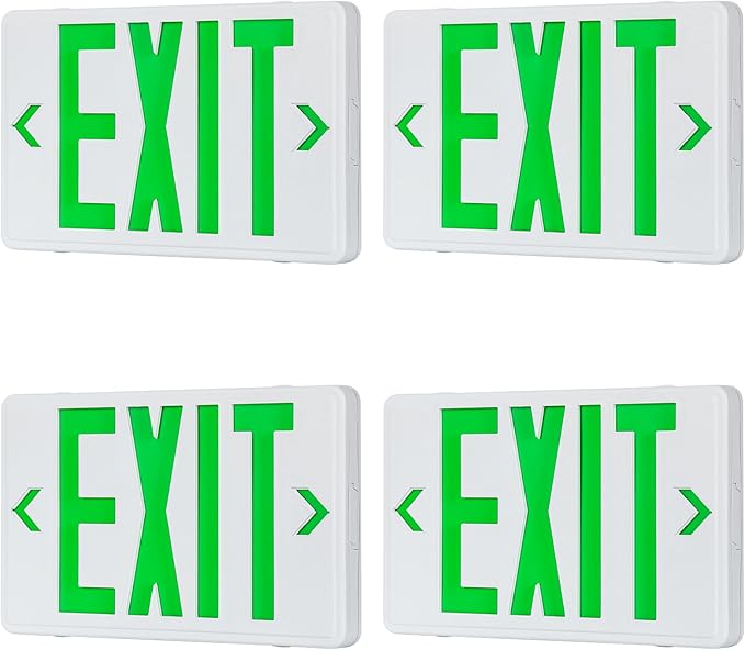Green Exit Sign, LED Emergency Exit Sign with Battery Backup, Commercial Emergency Exit Light Combo for Business, 2 Adjustable Heads,120V/277V AC, UL-Listed, 4 Pack