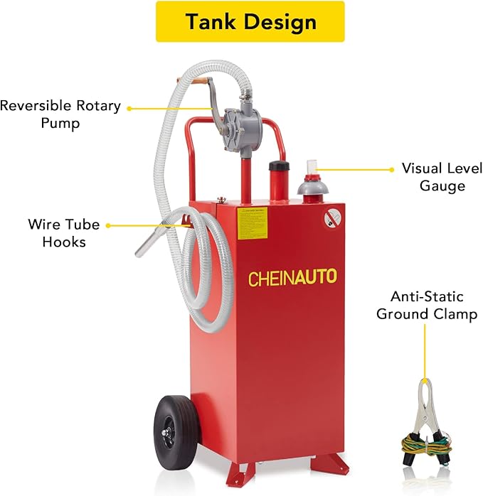 40 Gallon Fuel Caddy, Portable Gas & Diesel Storage Tank with Manual Pump, Fuel Caddy with 4 Wheels for Refueling Cars, Trucks, Lawn Mowers, ATVs, and Boats.
