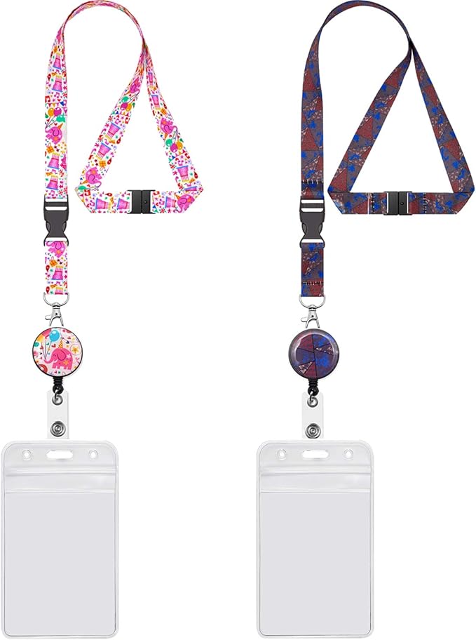 YOUOWO 2 Pack Cruise Lanyards with Vertical Badge Holders and Retractable Badge Reel for Office ID Badges Women Keys Men Ship Card Kids,Quick Release Breakaway Safety Printing Patterns Lanyard