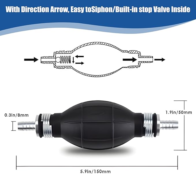 Gasoline Siphon Hose, Gas Oil Water Fuel Transfer Siphon Pump, Portable Widely Use Hand Fuel Pump, Fuel Transfer Pump with 10 Ft PVC Hoses
