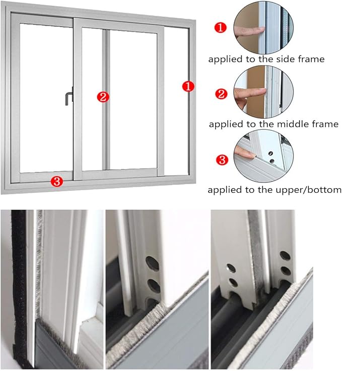 Felt Weather Stripping Door Seal Brush for Sliding Windows, Pile Self Adhesive Weatherstrip Sealer Draft Stoppers (16.5ft x11/32 x 3/16 Brush inch, Black)