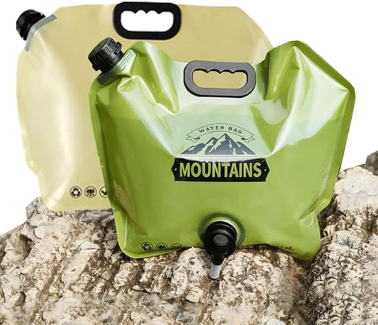 Camping Water Jug 8L/2.1 Gallon,Portable Folding Water Bag with Spigot and Handle, BPA Free Large Capacity Water Storage Carrier for Camping, Hiking, Outdoor, Emergency (Beige & Green, 8L)
