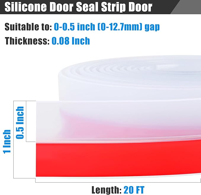Draft Seal Tape for Doors and Windows 1 in x 20 Ft Silicone Weather Stripping Extra Thick 2mm Door Seal Strip with Strong Adhesive Draft Insulation Stopper Side Seal - Clear