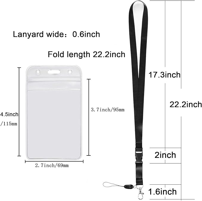 YOUOWO 1 Pack Clear ID Badge Holder Vertical with Black Lanyards,Neck Strap Detachable Buckle Enhanced Breakaway Quick Release Safety Lanyard with Name Tag Card Holders
