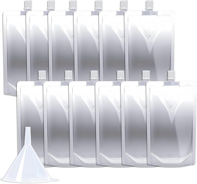 12PCS 8OZ Plastic Flasks,Reusable Drink Pouches with Funnel,Spouted Drinking Bags for Liquid Juice,Leak-Proof Food Grade for Travel Outdoor Sports Concert Cruise Events