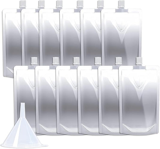 12PCS 8OZ Plastic Flasks,Reusable Drink Pouches with Funnel,Spouted Drinking Bags for Liquid Juice,Leak-Proof Food Grade for Travel Outdoor Sports Concert Cruise Events