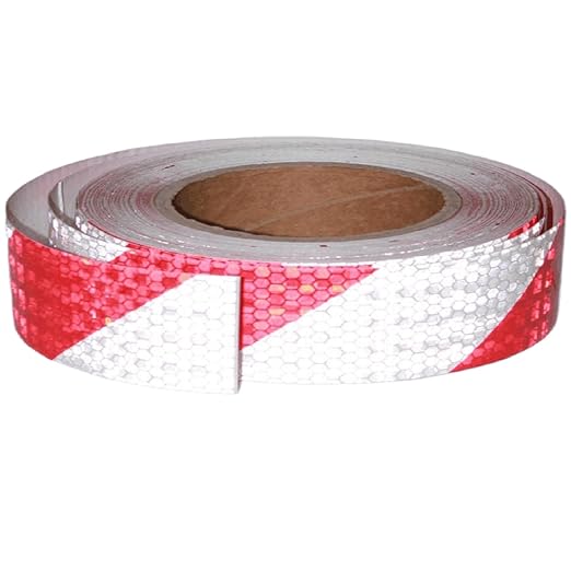 Red and White Reflective Tape Outdoor Waterproof 1 inch Wide, High Visibility Hazard Conspicuity Industrial Marking Tape (66 feet)