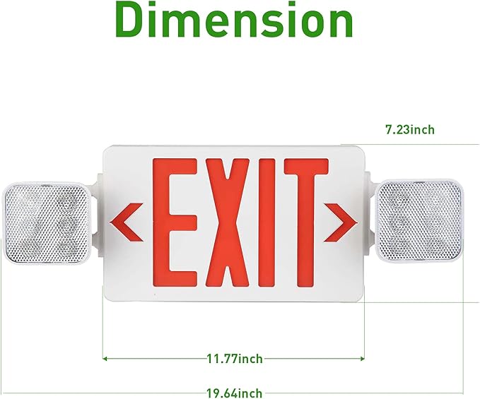 LED Combo Exit Sign Emergency Light, Double Sided with Two LED Flood Lights, Exit Signs for Business with Battery Backup, Fire Resistant, Commercial Grade 100-277V