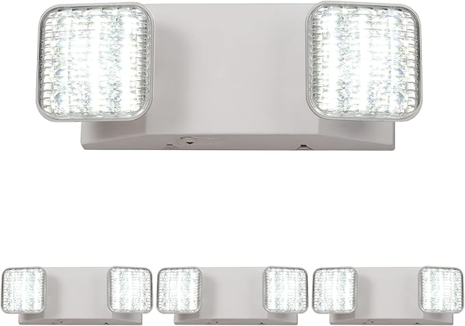 TANLUX LED Emergency Lights with Battery Backup, Two Head Adjustable Commercial Emergency Lights, UL Listed, AC 120/277V, Hardwired Emergency Exit Light Fixtures for Business - 4 Pack(White)